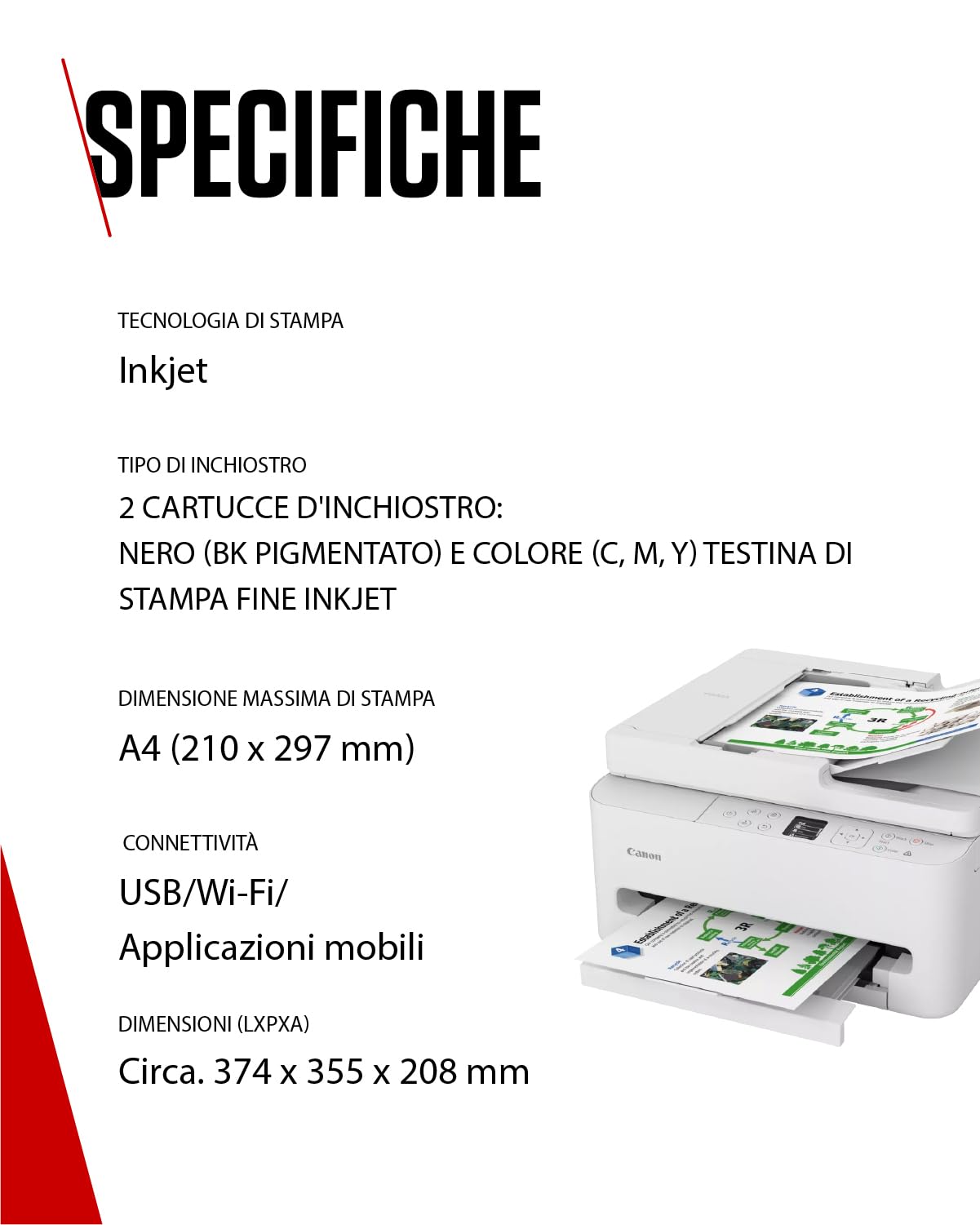Canon PIXMA TS7550I Stampante Multifunzione Wi-Fi Alimentatore Automatico 35 fogli PIXMA Print Plan Carta Fotografica A4 MP-101 5 Fogli
