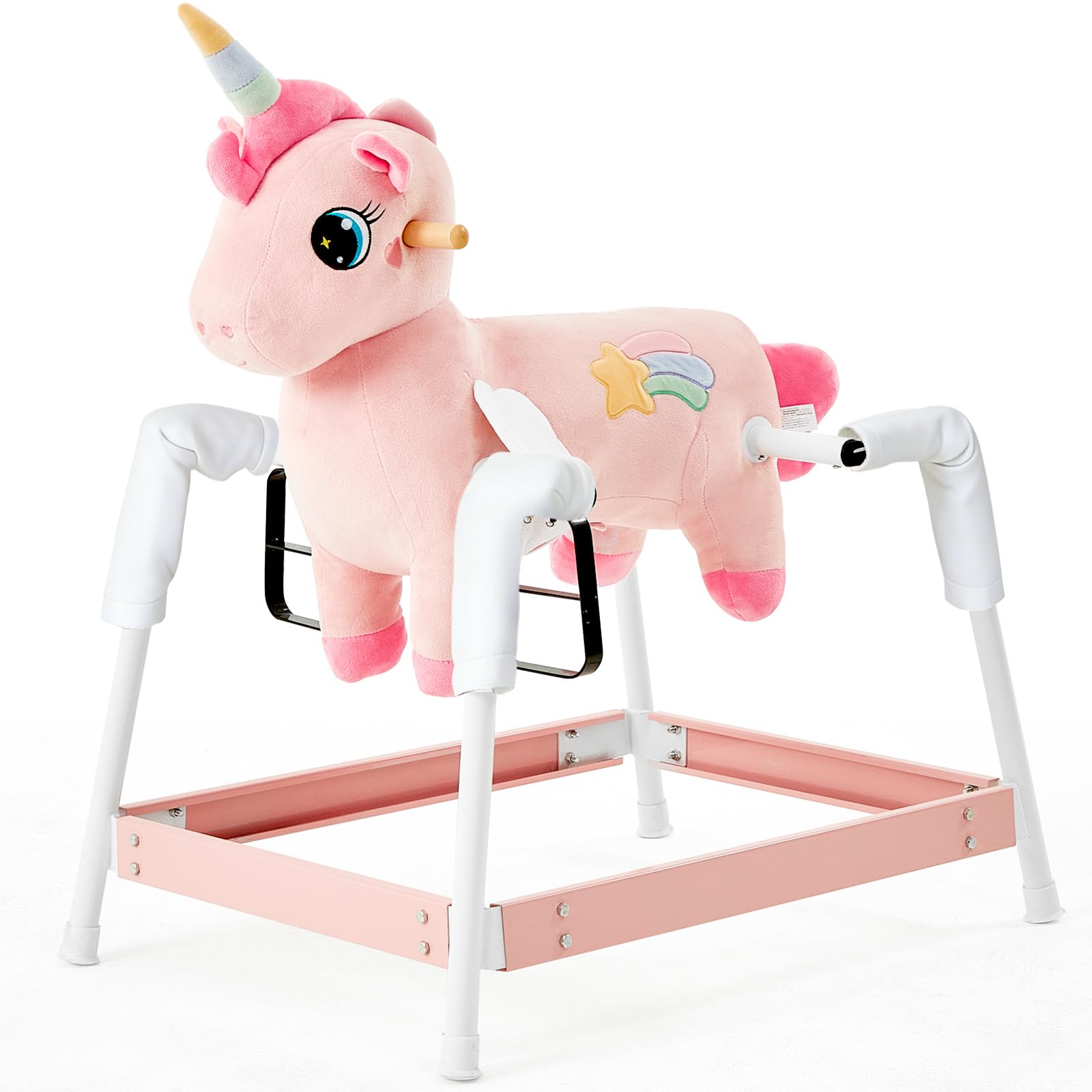 FUNLIO Unicorn Spring Rocking Horse for Kids 3-6, Rainbow Fairy Ride on Horse with Covered Spring &amp; Sturdy Frame, Neighing &amp; Galloping Sound for Pretend Play, Horse Toys Gift, CPC &amp; CE Certified-Pink