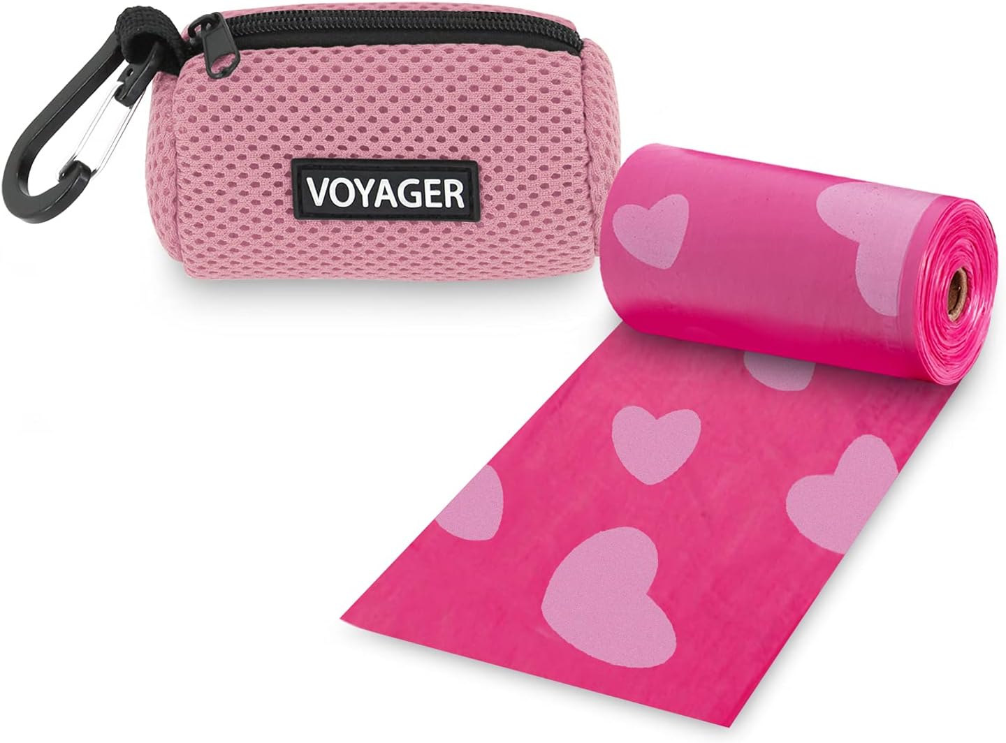 Best Pet Supplies Dog Poop Bag Holder Leash Attachment, Color, Reusable Mesh Dispenser Pouch for Travel, Walking, Park, and Outdoor Use, Soft and Durable with Clip-On - Pink, (DS01-PKW)