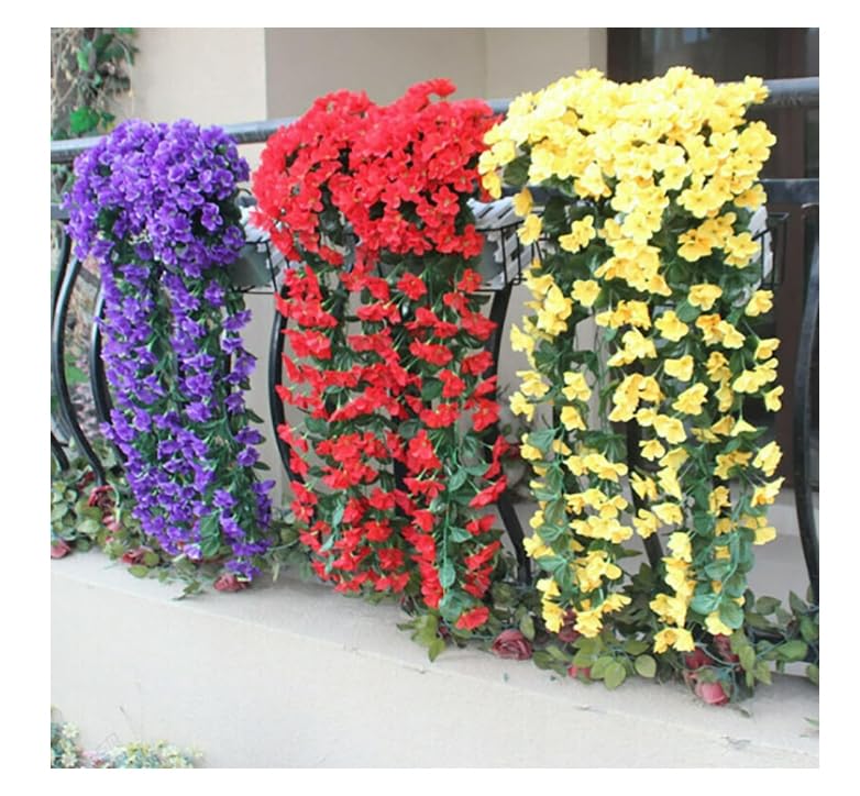 2 szt. Sztuczne wiszące kwiaty na zewnątrz Sztuczne wiszące rośliny Sztuczna wisząca wiązka orchidei do wewnątrz Na zewnątrz Ogród Patio Weranda Yard Dekoracje ślubne /145(Yellow)