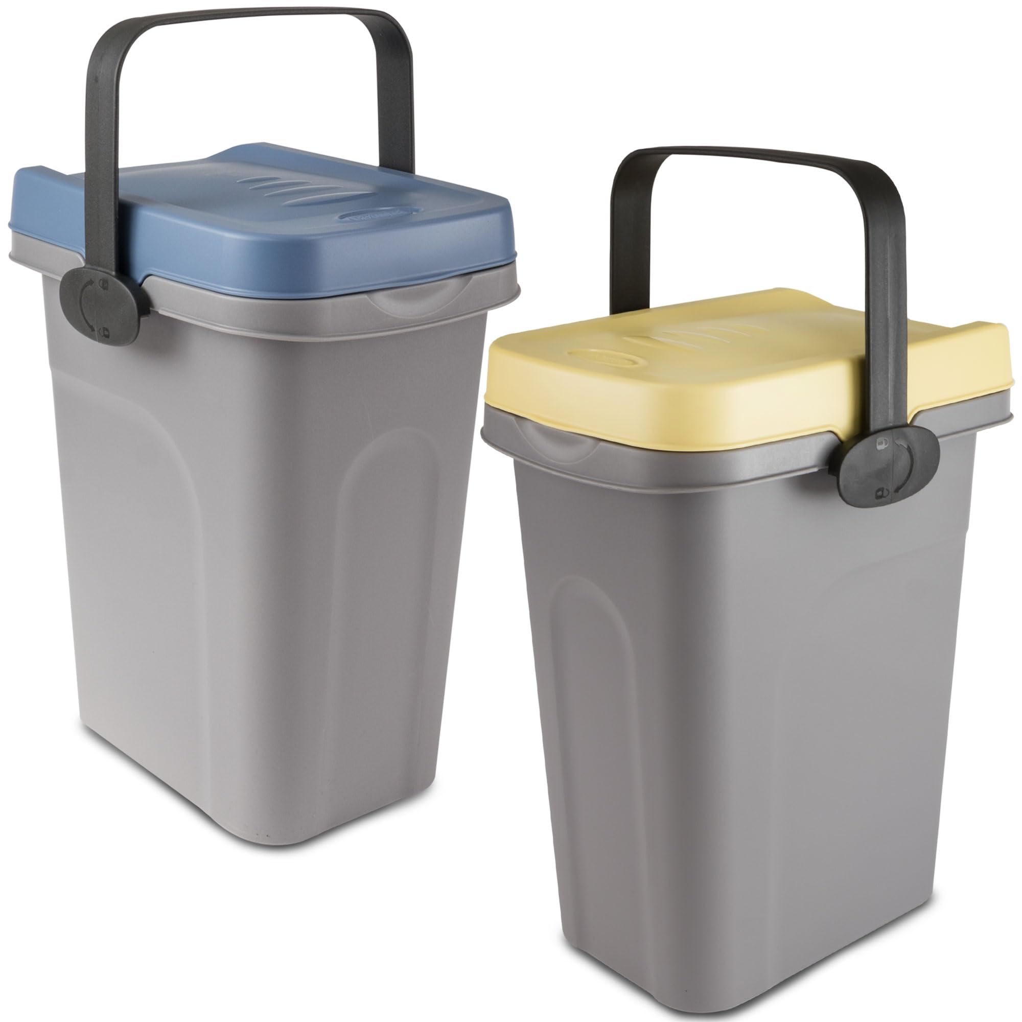 2x 7 Liter Windeleimer Geruchsdicht Blau und Gelb, Biomülleimer Küche, Bio Mülleimer Klein verschließbar, Komposteimer Küche, Biomüll Eimer mit Deckel, Abfalleimer Küche, Kleiner Mülleimer mit Deckel