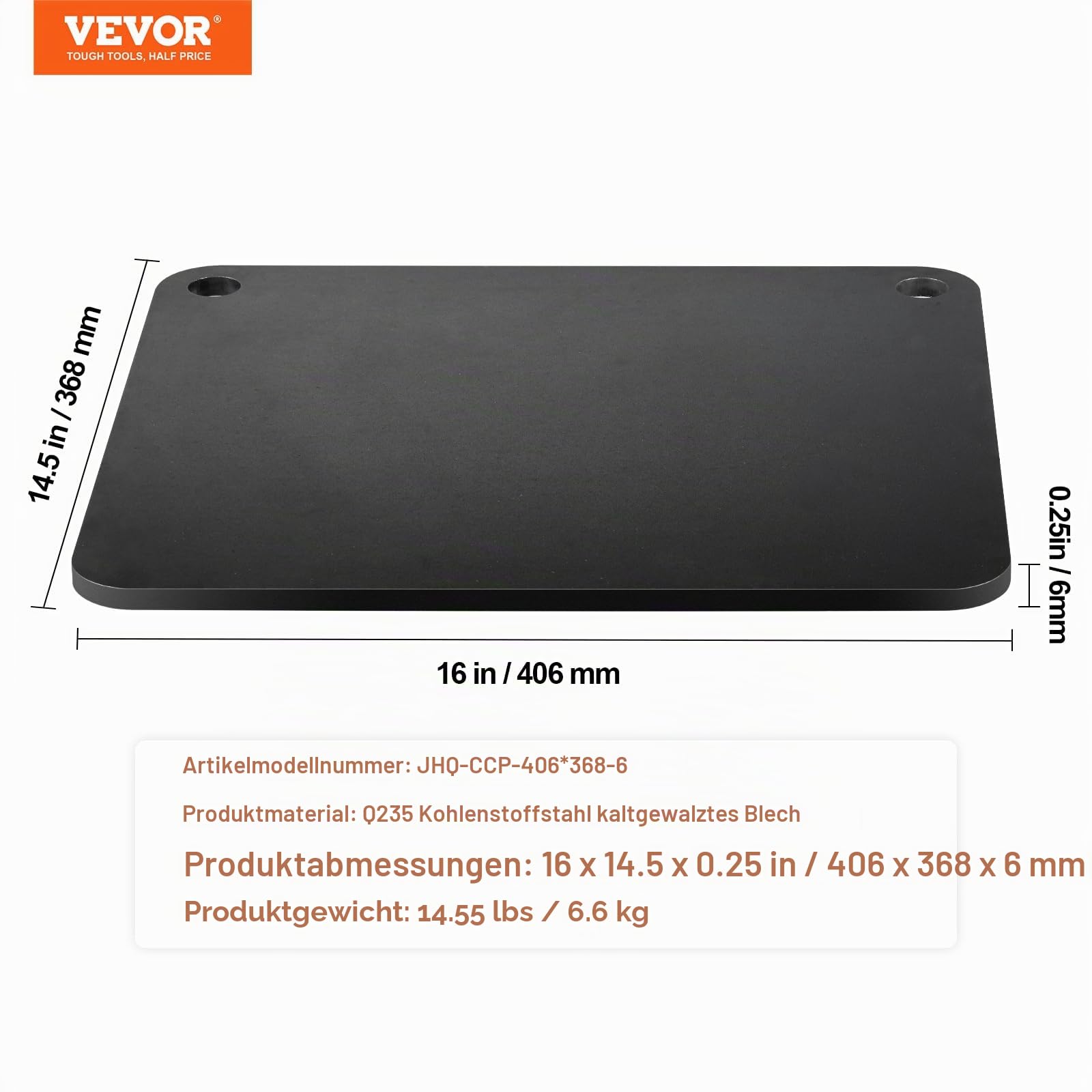 VEVOR Pizzastein Pizzastahl 406 x 368 x 6 mm, Pizzastahlplatte für den Ofen, Vorgewürzter Pizza-Backstein aus Q235-Kohlenstoffstahl mit Höherer Leitfähigkeit für Restaurants, Cafés, Straßenläden