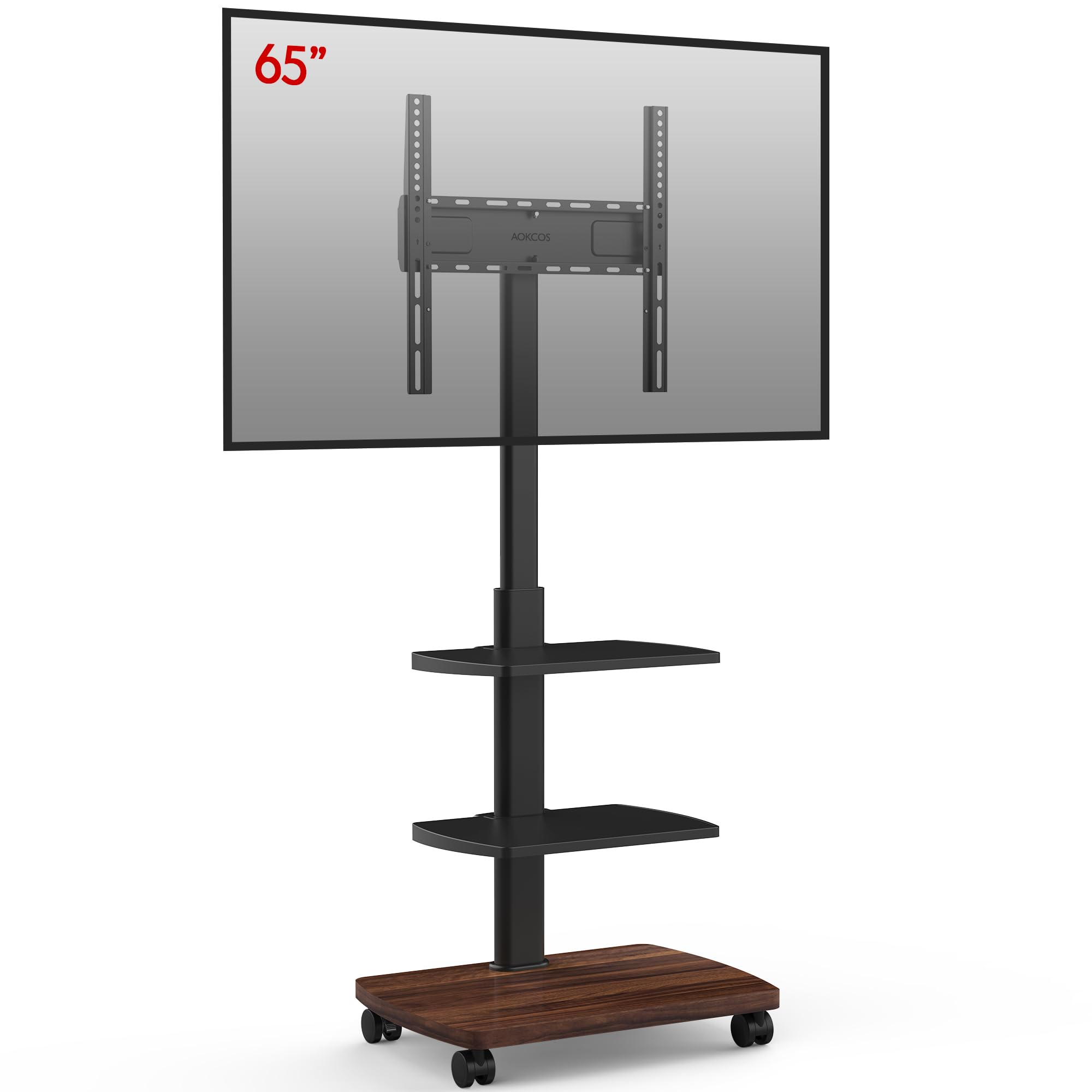 AOKCOS Stojak pod telewizor z 3 półkami (czarny + brązowy vintage)
