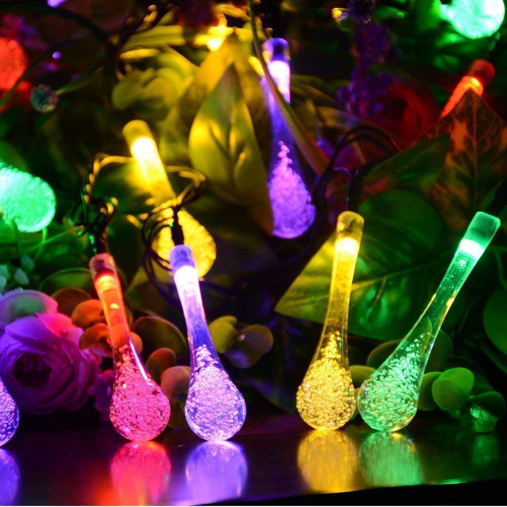 TTY Solar Fairy Lights,6M 30 LED Waterdrop Outdoor Fairy String Lights with 8 Modes, Waterproof Teardrop Lights for Fence, Yard, Summer Party, Wedding [Energy Class A++] (Multicolor)