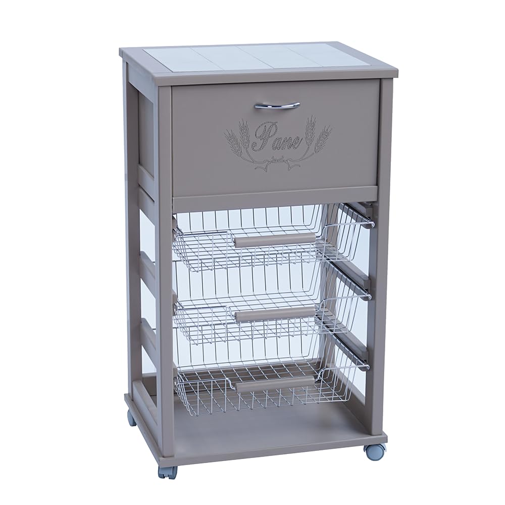 CARRELLO PORTAPANE PORTAFRUTTA CON CASSETTO VARIE FINITURE (Tortora)