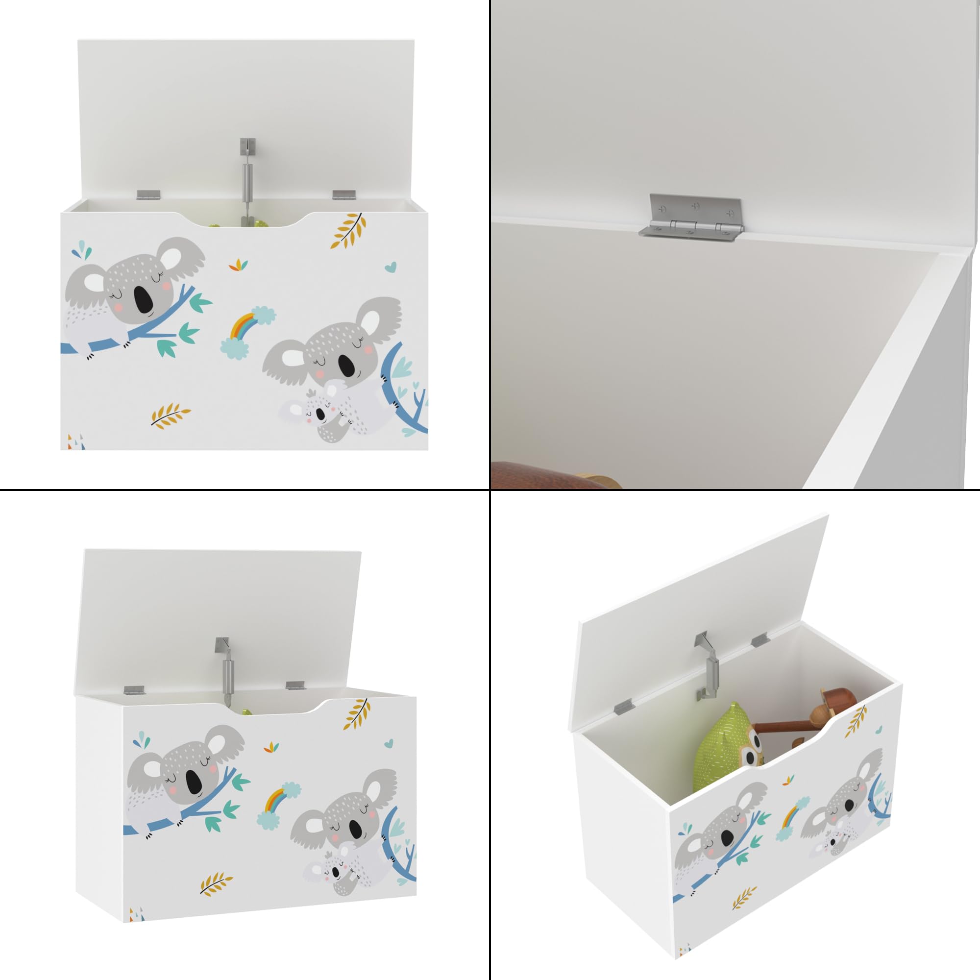 [en.casa] Coffre à Jouets pour Enfant Meuble de Rangement à Couvercle Rabattable Banc à Motif Koala Capacité de Charge 70 kg Panneau de Particules 40 x 60 x 30 cm Blanc Gris Bleu