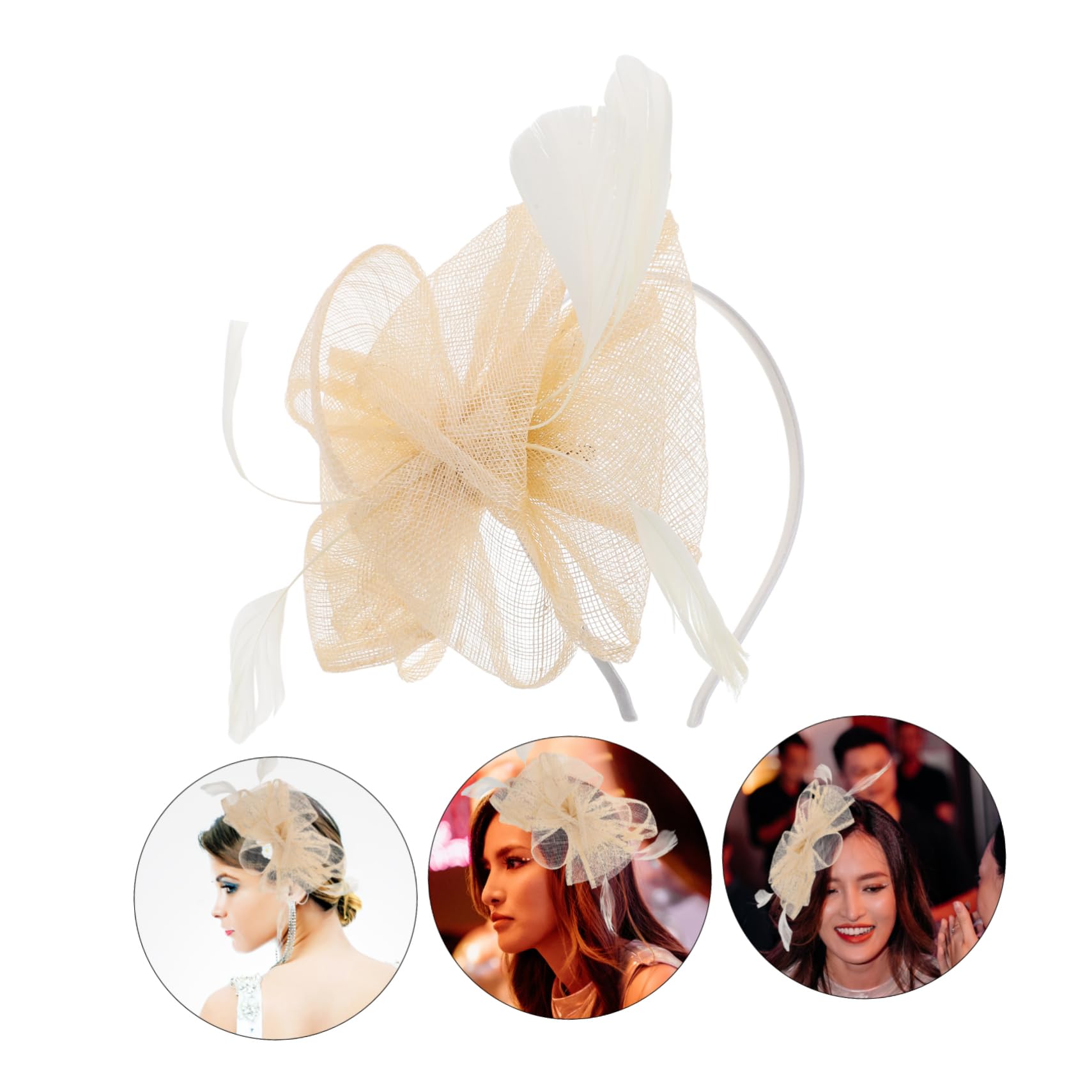 Didiseaon 2pezzi Fascinator Elegante Garza Per Donne Accessorio Moda Cerimonia e Party Cerchietto Beige Per Sposa e Occasioni Speciali Comodo e Leggero