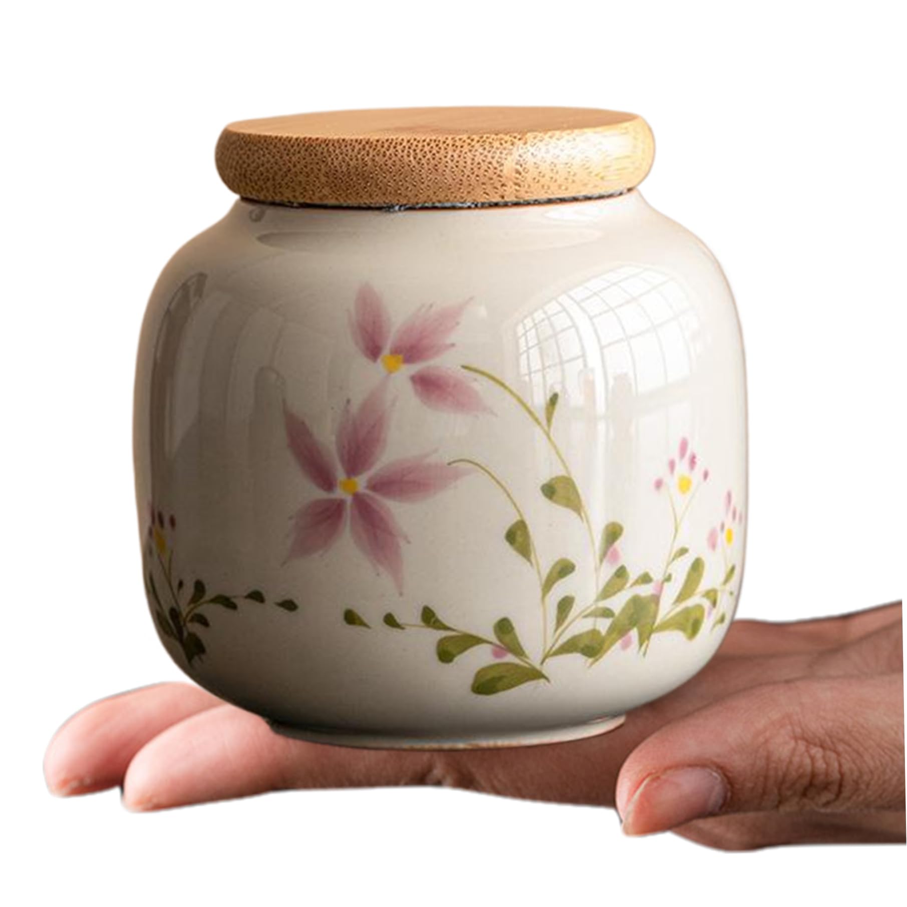 Pequeñas urnas para Cenizas humanas Remo Memorial 3x2 Cerámica Floral Urna con Tapa de bambú Dampproof, también Ideal como Bote de té