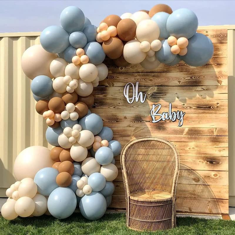 Image of Dusty Blue Balloons Different Sizes Double Stuffed Balloon Garland 18 12 10 5inch Latex Slate Balloon Pastel Blue Balloon Arch Kit for Neutral Birthday Party Decoration Baby Shower
