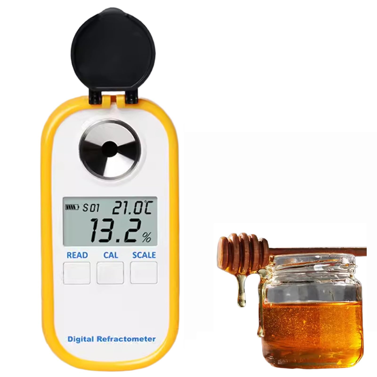 Refractómetro digital de mano, rango de 0 a 90 % Brix con ± 0,2 % de precisión para pruebas de contenido de azúcar