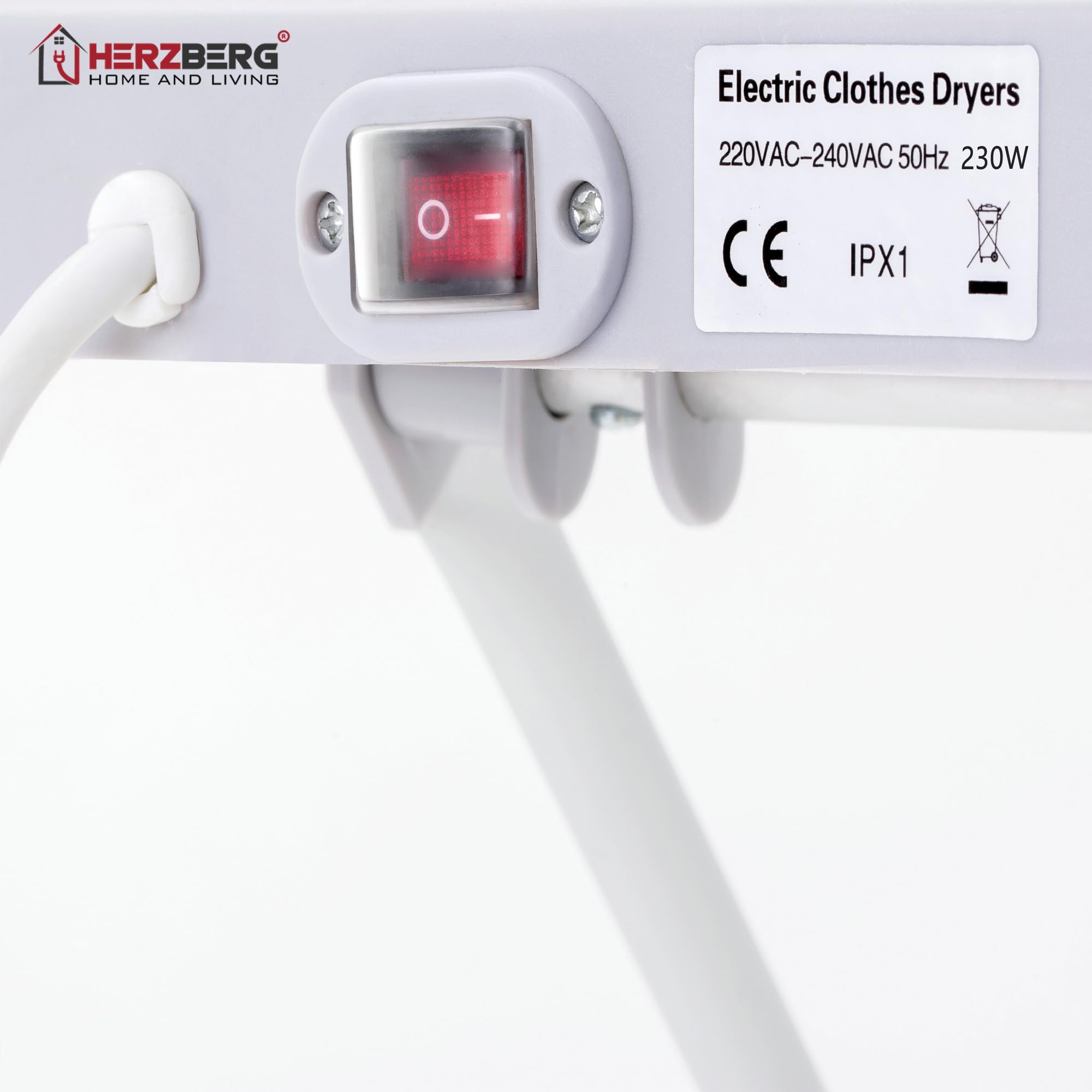 Herzberg, Secadora de Ropa Eléctrica de Secado Rápido, 20 Tubos Calefactores, Extensión de ala Plegable, Resistente y Duradera, Pies Antideslizantes, Capacidad de 15 kg, Tamaño Compacto, Color Blanco