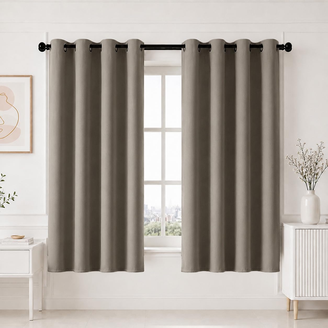 HOMEMONDE Premium Blackout Window Curtains 6 Feet with Eyelets Heavy Faux Silk True Room Darkening Blackout Curtain, Heat Reducing Panels Set of 4 - (Urban Ash)