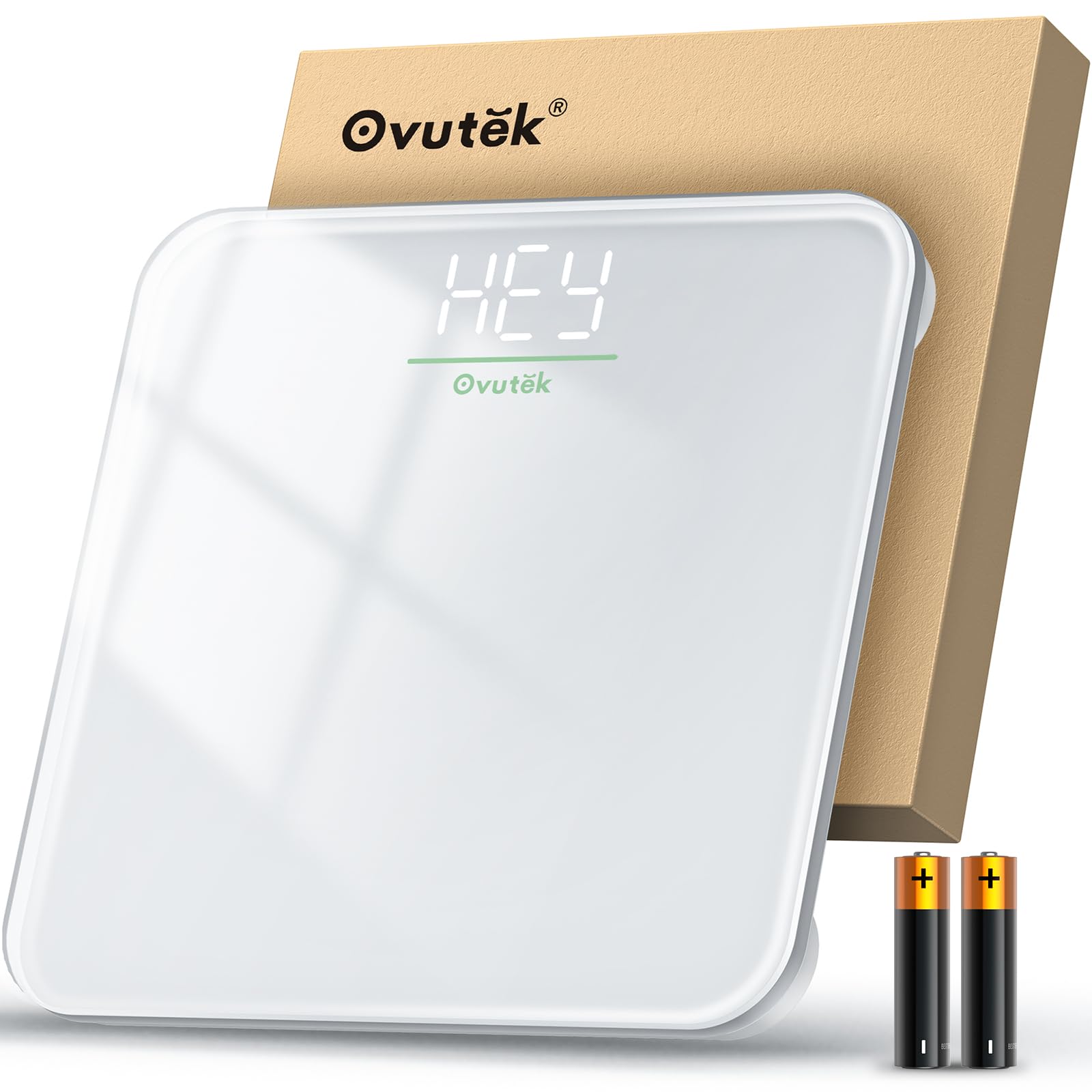Ovutek Bathroom Scale for Body Weight, Highly Accurate Digital Weighing Machine for People, Upgraded Batteries Included, Compact Size, LED Display, High Standards Sturdy Tempered Glass, 400lb, White-image-10