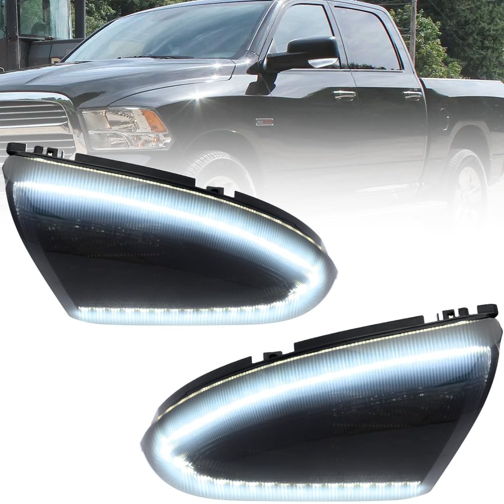 NJSBYL Sequential LED Side Mirror Marker Light Assemblies for 2010-2018 RAM 1500 2500, 19-23 RAM 1500 Classic Under Mirrors Dynamic Amber Turn Signal Blinker Lamps Smoked Lens Parking Markers Lights