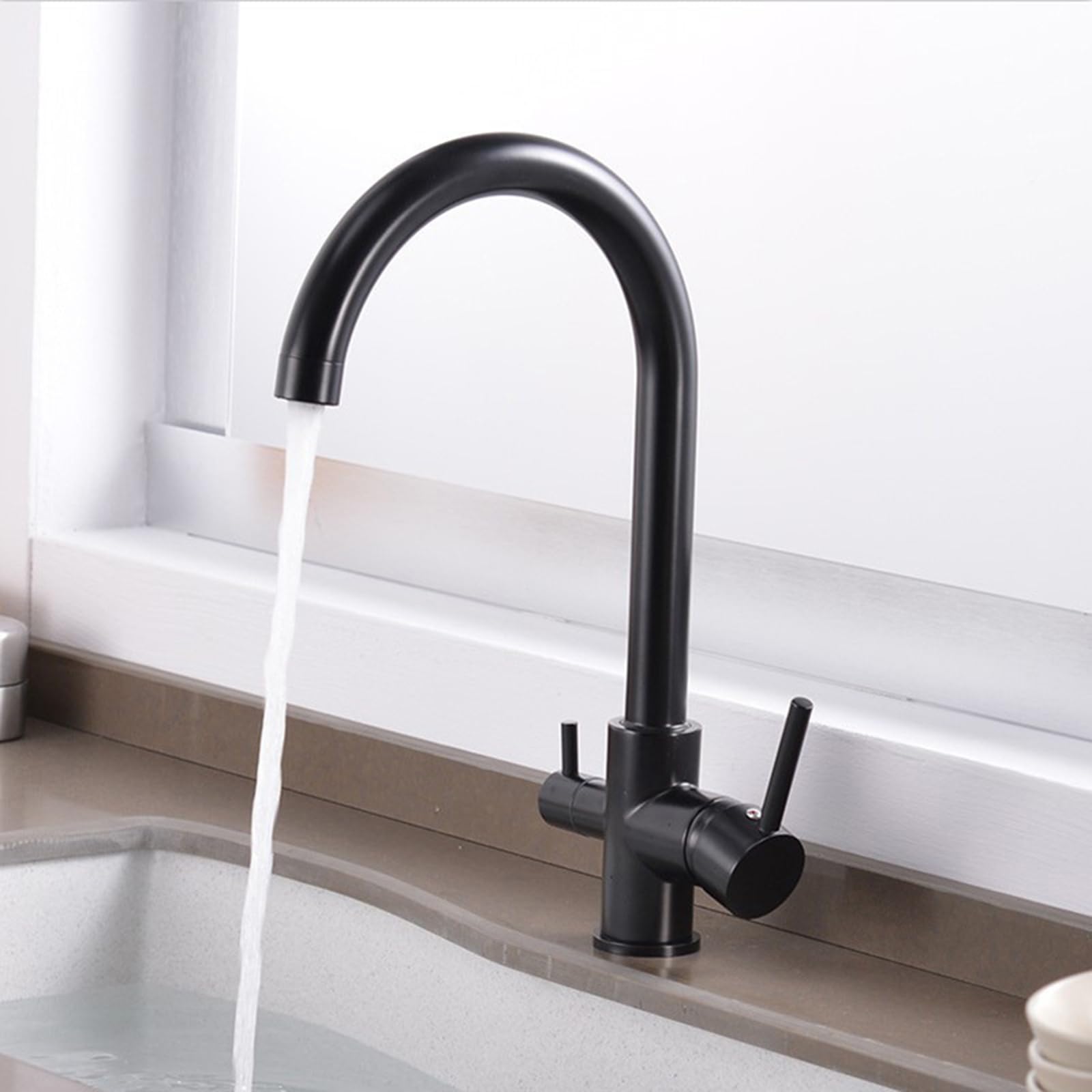 Grifo Cocina Osmosis 3 Vias Rotativo Grifo 3 Vias Osmosis Latón Orificio Único-Negro