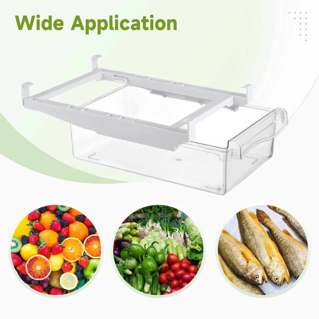 Organizadores de cajones de nevera de 2 piezas, cajones de almacenamiento ajustables para estantes de refrigerador de menos de 0.6 pulgadas