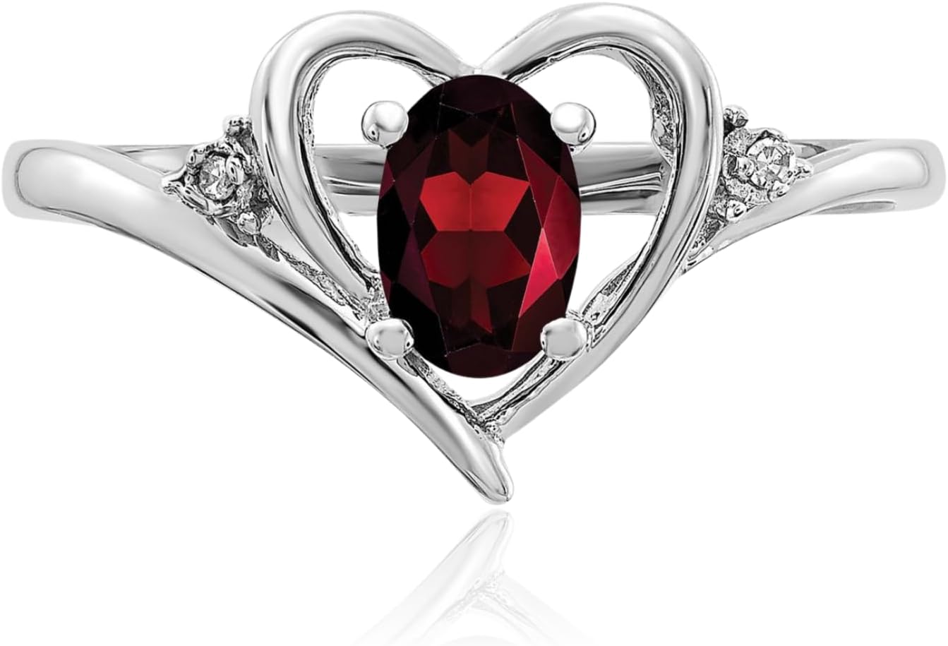 IceCarats 14K Solid White Gold 0.55 carat Red Garnet Diamond Accent Promise Heart Anniversary Ring 2mm Slim Band Oval Cut, Natural, Prong Set