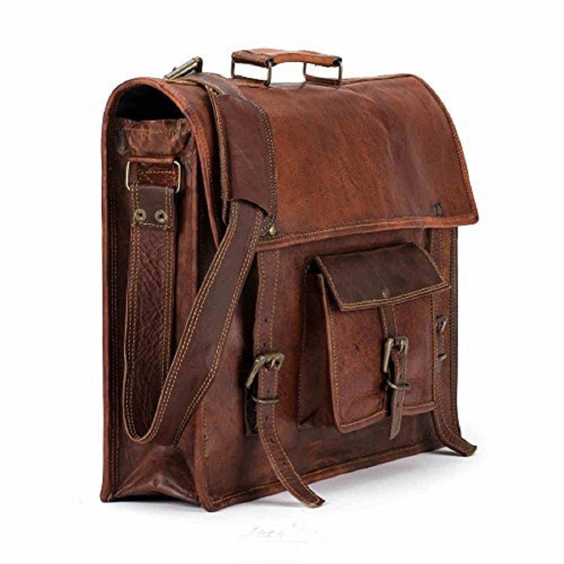 15.6 inches Retro Style Leather Umber Brown Laptop Messenger Bag-image-4