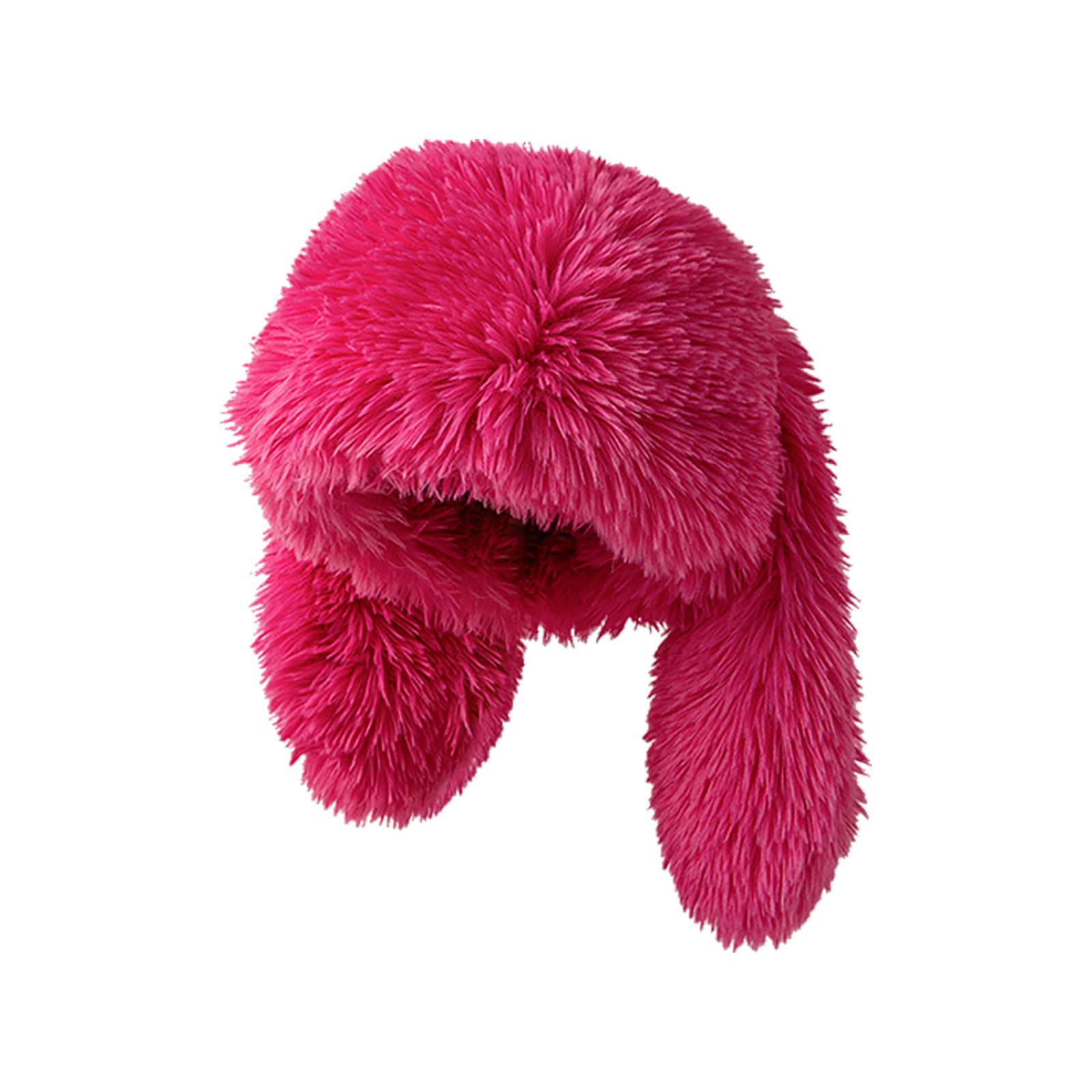 Vptmrp Women's Rose Red Furry Beanie Bunny Ears Hat Fluffy Warm Hat Plush Slouchy Beanies For Indoor And Outdoor, M-L