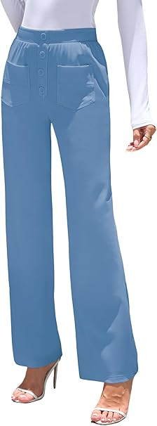 ZAFUL Womens Wide Leg Pants High Waisted Casual Pants for Women Stretchy Business Dress Work Pocket Trousers Pant