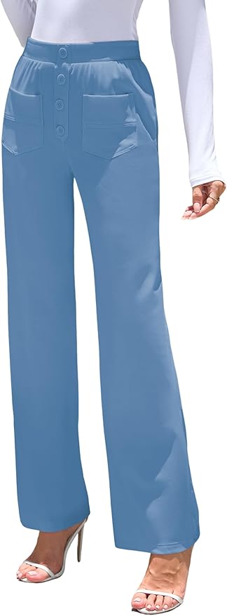 ZAFUL Womens Wide Leg Pants High Waisted Casual Pants for Women Stretchy Business Dress Work Pocket Trousers Pant