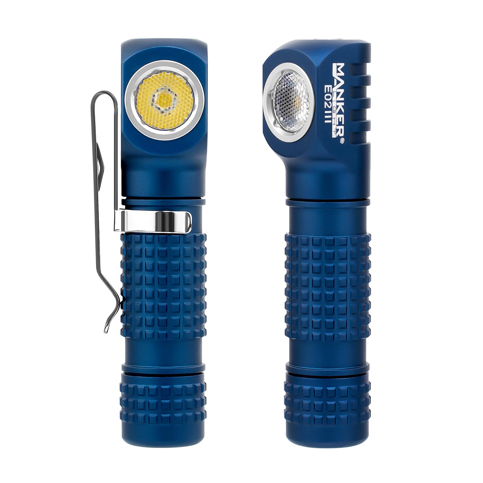 Manker E02 III Everyday-Carry Flashlight, Pocket EDC Flashlight with Magnetic Tail, Reversible Clip (Cool White, Blue)