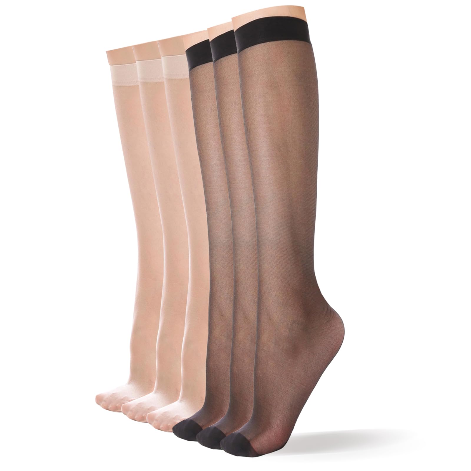 YAGAXIWomen's Everyday Sheer Knee High Pantyhose - 6 Pairs 20D Nylon Stockings with Reinforced Toe
