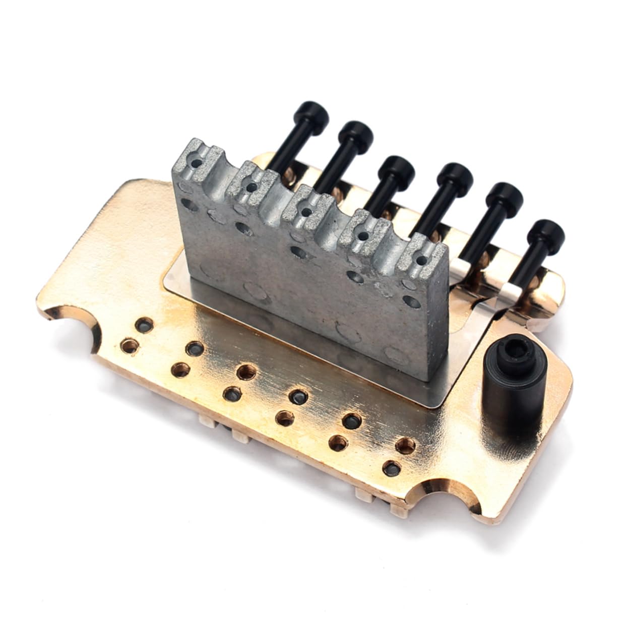 Toddmomy 1 Set String Metal Saddle Bridge for Right Handed Guitar Tremolo System Easy Installation Vintage Design Fitted Strain Plate Replacement Golden