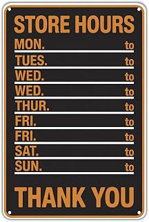 Store Hours Tin Sign Vintage Business Hours Metal Sign Print Aesthetic for Garden Yard Bar Porch Home Bedroom Kitchen Wall Decor 8 x 12 inch