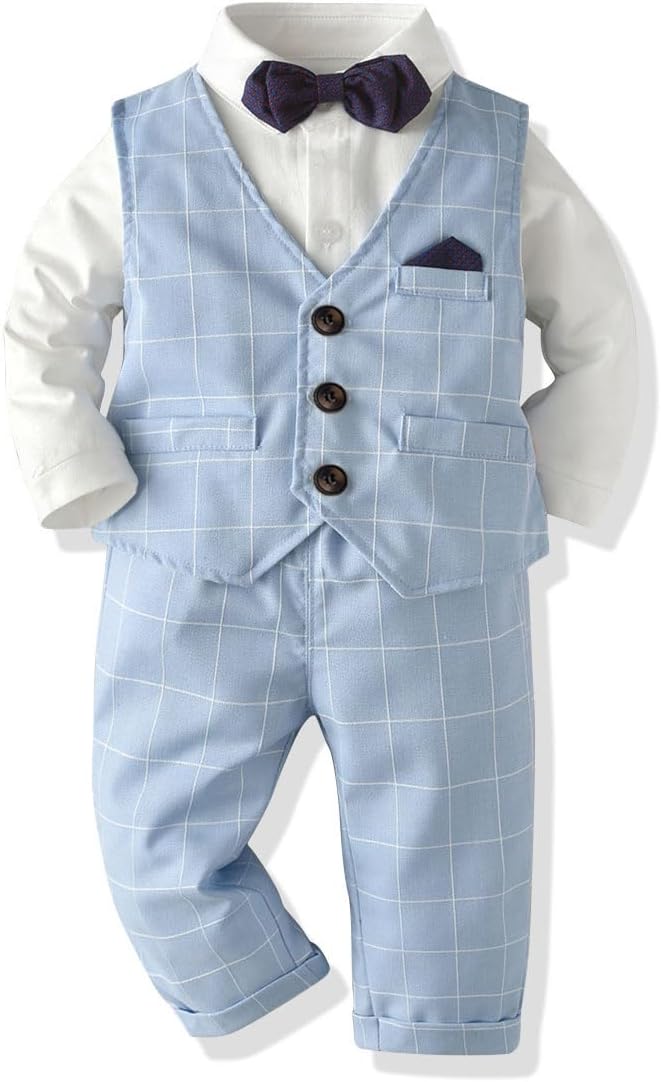 Volunboy Baby Boy Suit Toddler Formal Outfit Kids 3 Piece Vest Gentleman Clothes Long Sleeve Shirt and Pants Set