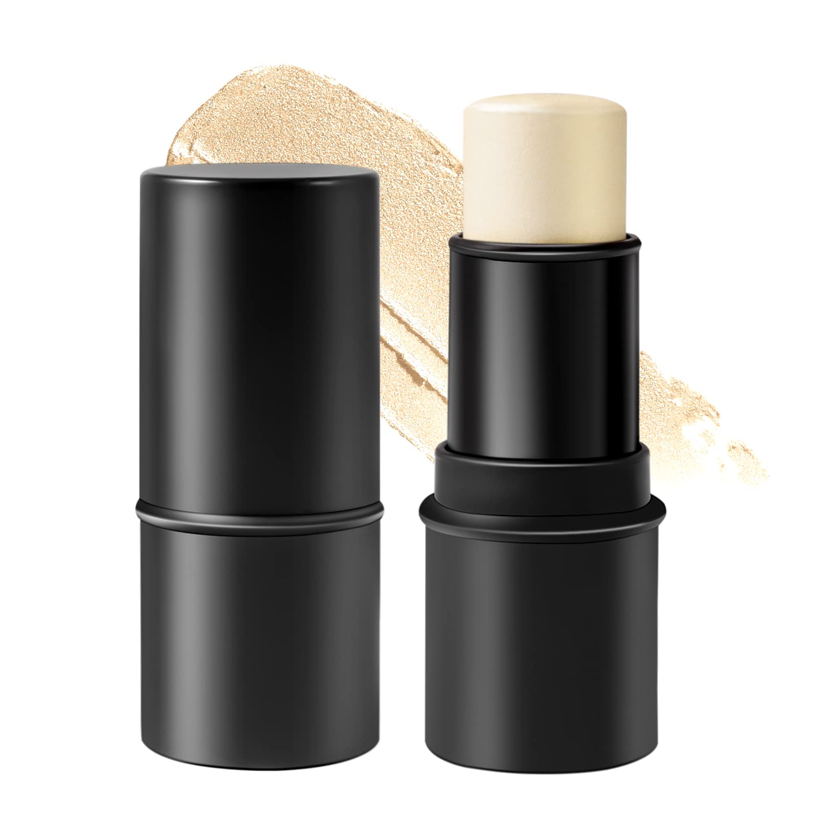 Mimore 2 colors Highlighter Stick, Highlighter Makeup, Shimmer Cream Powder Waterproof Light Face Cosmetics, On-the-Go Longwear Highlight Pen, Blends Easily Face Body Makeup, Creamy Texture(#2)