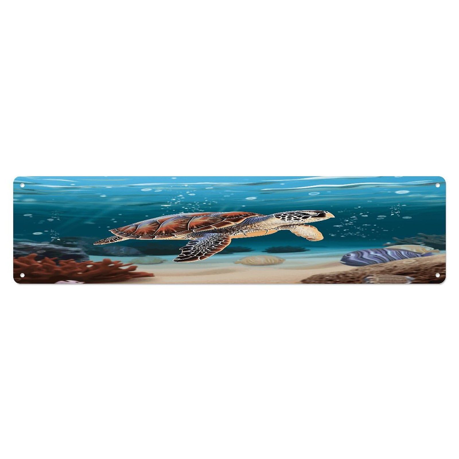 Adfgyerh Style Sea Turtle Swimming Wall Decor Aluminum Waterproof. Plaque, Practical Gift,Sign 15.7X3.9 Inch Poster,For Home, Office, Business, Garage– Indoor/Outdoor