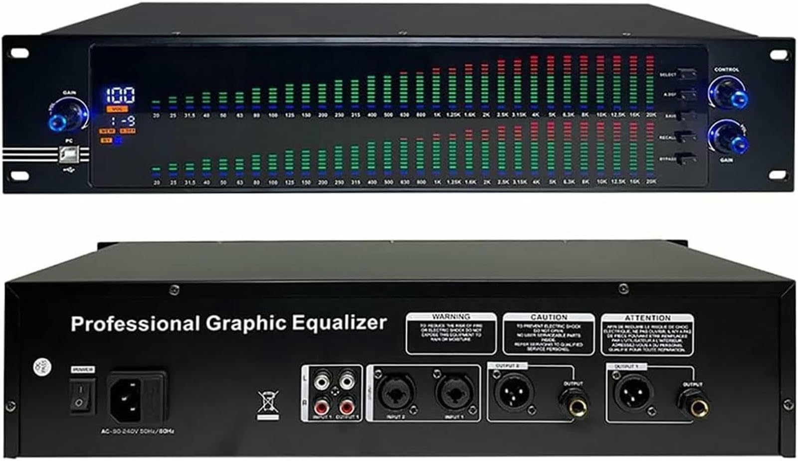 Égaliseur graphique audio stéréo à traitement numérique de 31 bandes haute résolution