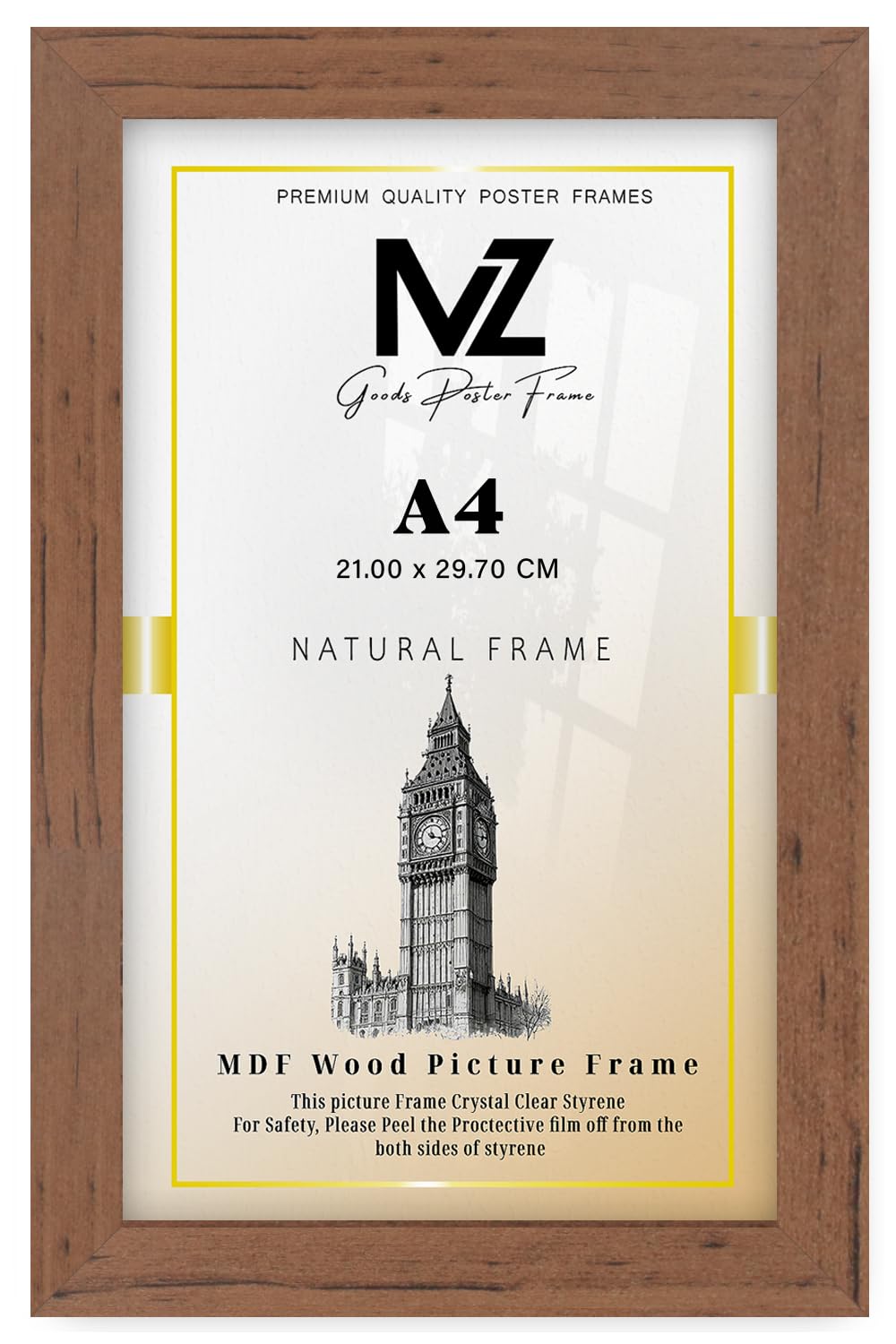 Mz Goods Walnut - Elegant Small Rectangle Poster/Picture A4 (21.00 X 29.70 Cm) – Solid Wood Finish | 11 X 8 Inch For Portrait/Landscape Display/Home Décor [ ]