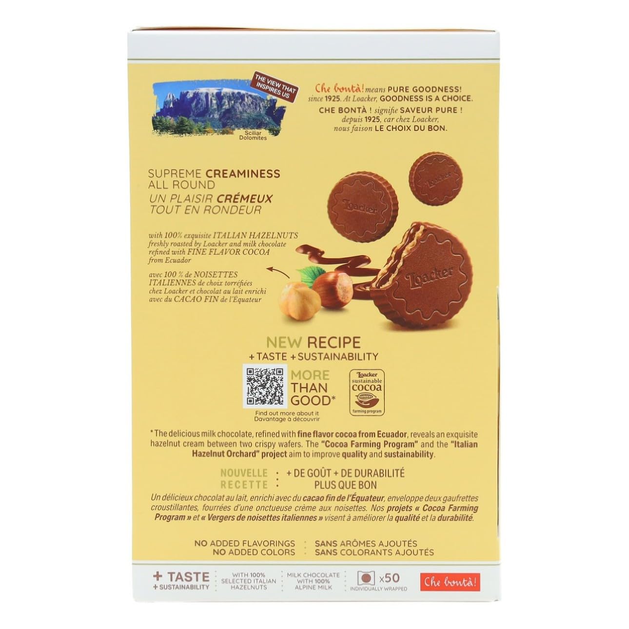 Loacker, Tortina Mini Original, Delizie Ricoperte di Cioccolato al Latte e Crema alle Nocciole e Cialde Wafer, Snack Ideali per Bar e Caffetterie, 1 Confezione Convenienza da 50 Biscotti Monoporzione