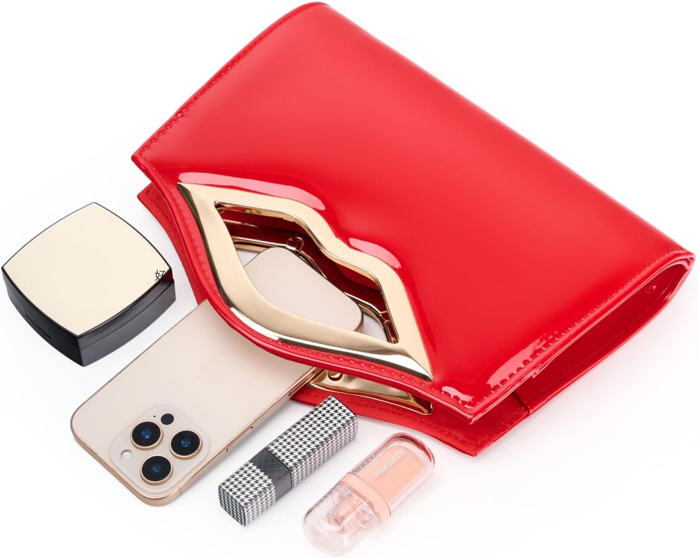 Patent Leather Evening Clutch Purse for Women Lip Metal Grip Handle Handbag for Cocktail Party Prom - Image 7