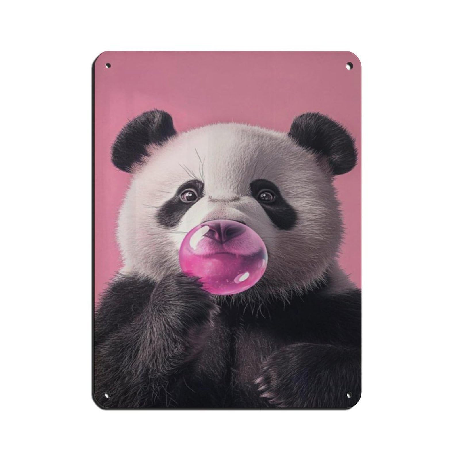 Cute Panda Bubblegum, Pink Animal Tin Sign Vintage Metal Pub Club Cafe Bar Home Wall Art Decoration Poster Retro 12x16inch(30x40cm)