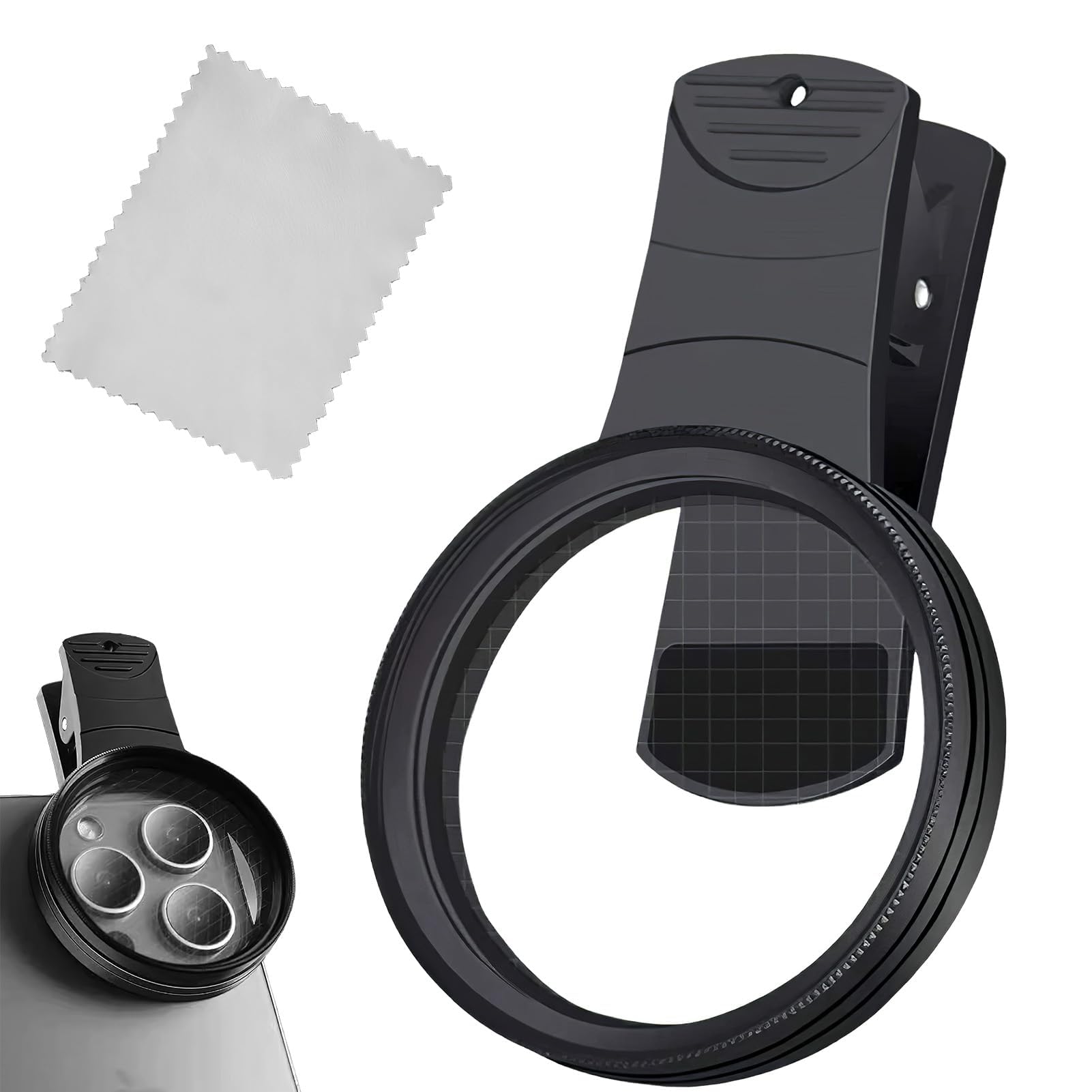 52mm Clip Filtre Polarisant CPL Amovible Compatible Avec Clip Amovible IPhone Et Autres Smartphones, Idéal Pour Photographie Et Vidéo, Inclut Chiffon De Nettoyage Microfibre