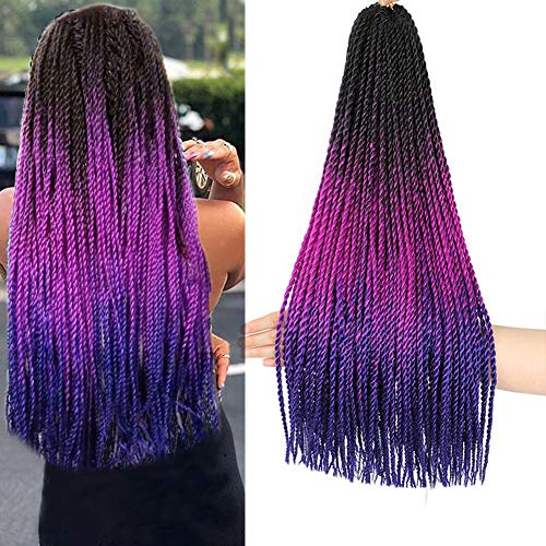 Senegalese Twist Crochet Hair 24inch 30 Strands 100g/Pack Kanekalon Small Senegalese Crochet Hair Pre Looped 6 Pack Havana Twist Senegalese Braids( 1B Purple Blue)