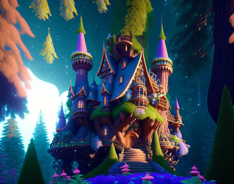 Château manoir dans un arbre : poster déco de 58x90cm pour chambre et bureau