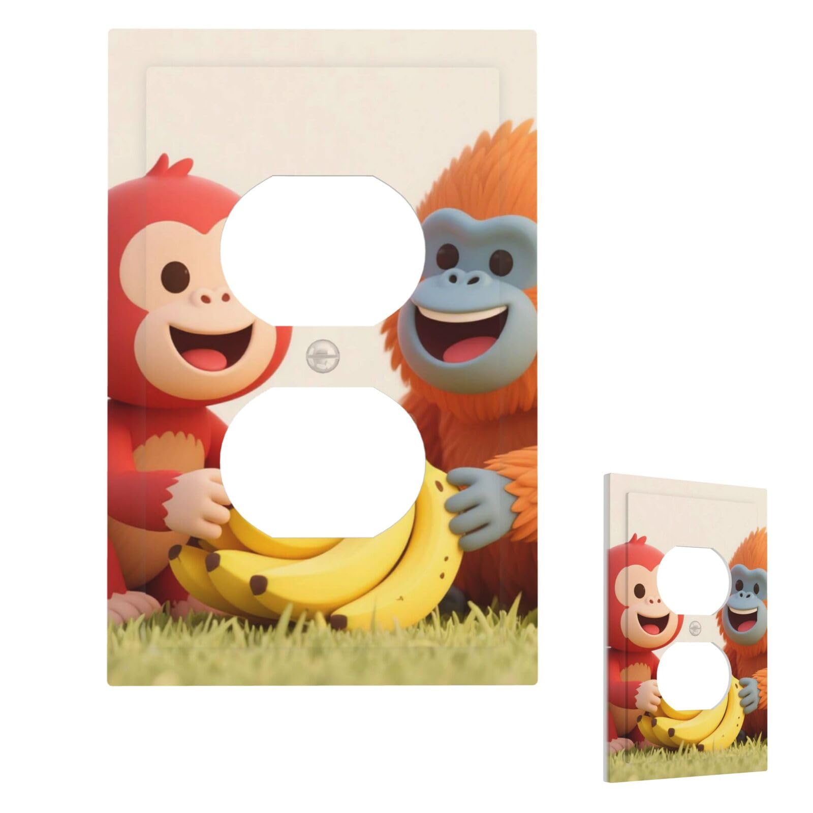 Red Monkey Orangutan Banana Wall Plate Cover Modern Decorative 1 Gang Light Switch Cover Unbreakable Receptacle Outlet Covers For Living Room Bedroom Home Decor Duplex