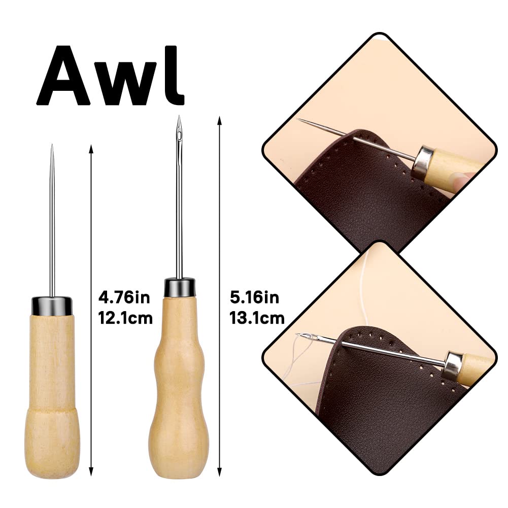 Kit de costura de cuero, kit de reparación de tapicería de costura de cuero, kit de trabajo de cuero con 8 hilos de tapicería, agujas de coser de cuero, kit de herramientas de artesanía de cuero para