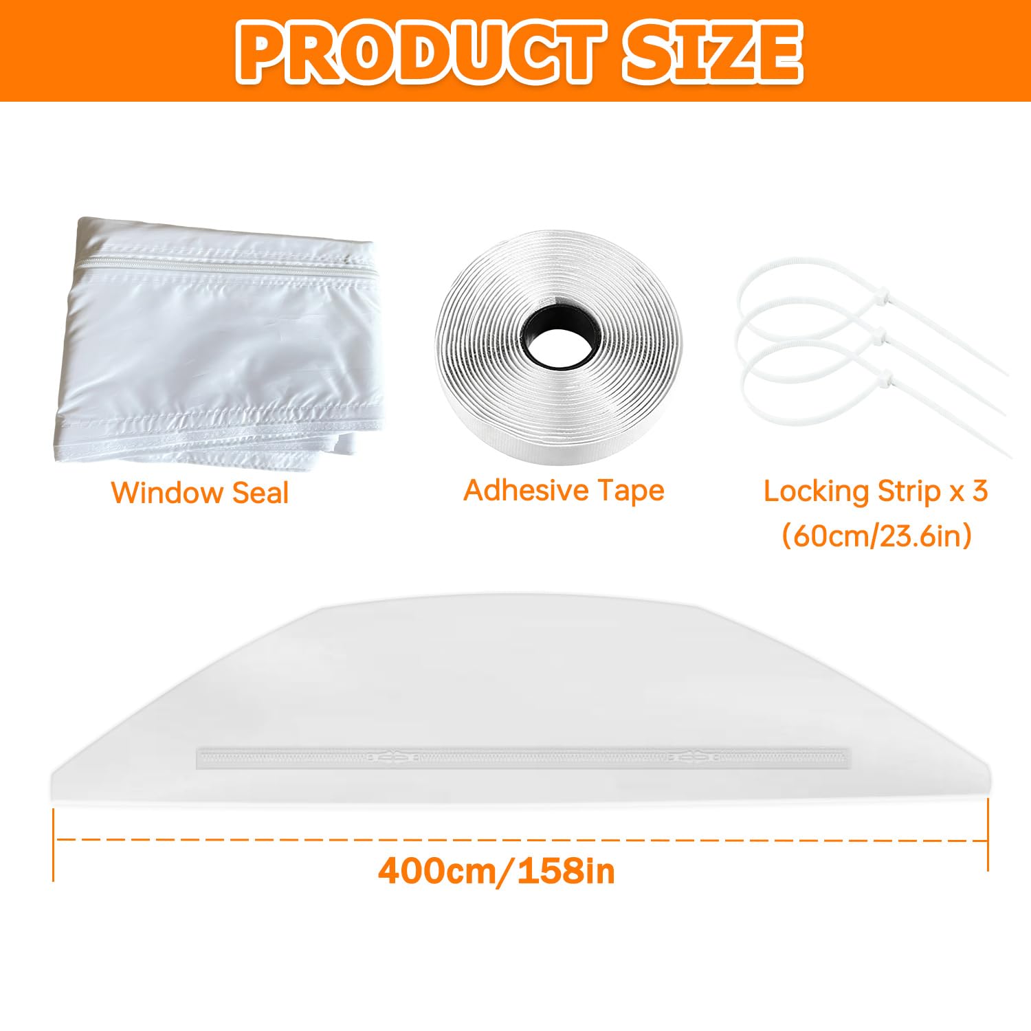 400CM Kit de Calafateo para Aire Acondicionado, Sello de Ventana Universal, Kit de Ventana Portátil para Aire Acondicionado y Secadora de Muebles | Kit de sellado de ventilación de ventana para secadora de aire acondicionado portátil, con cremallera y cie