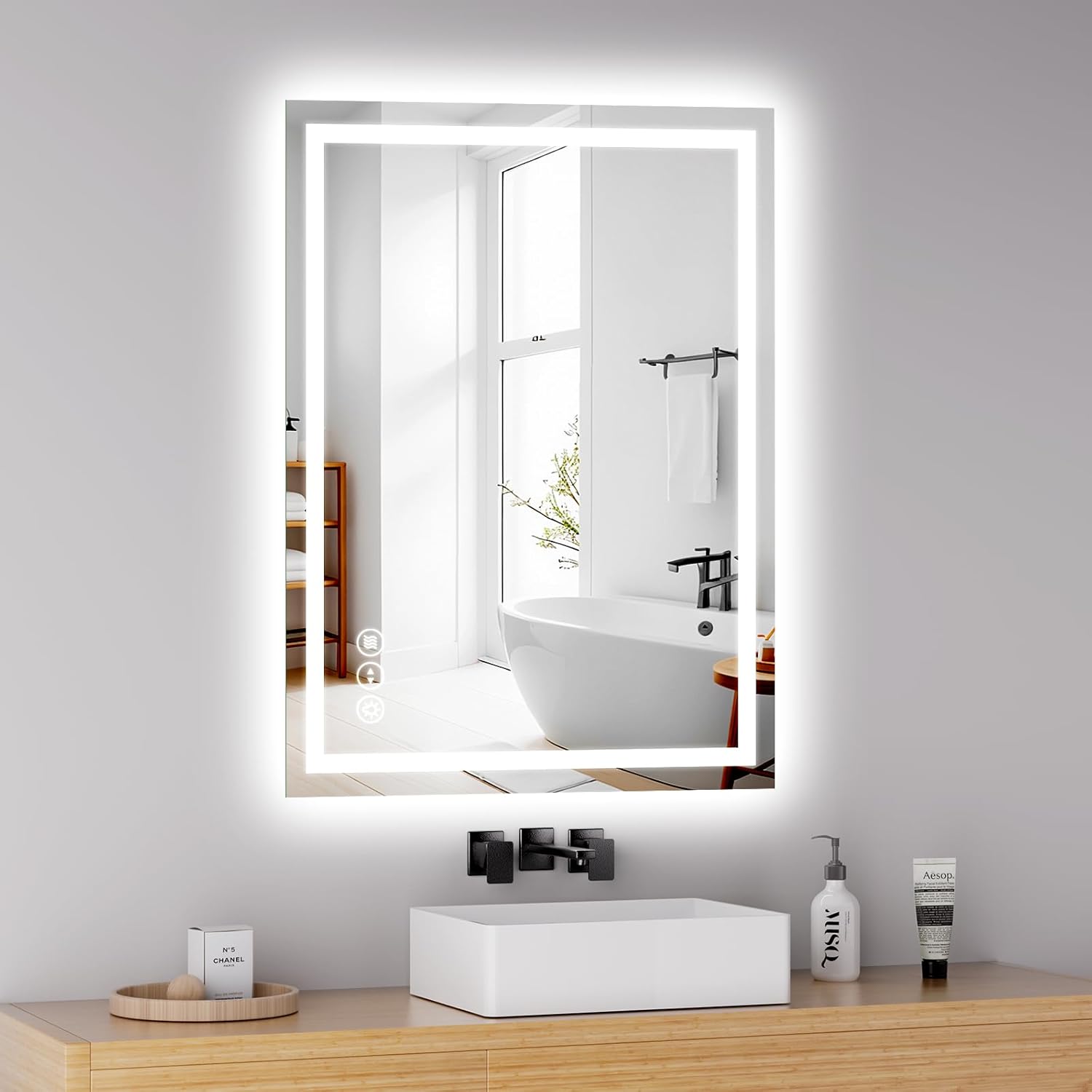 LED Bathroom Mirror 20 x 28 Inch Anti-Fog Bathroom Mirror with Led Illuminated Mirror, Wall Mounted Lighted Vanity Mirrors for Wall with 3 Colors Dimmable, Touch Switch Smart Mirror 20"L x 28"W