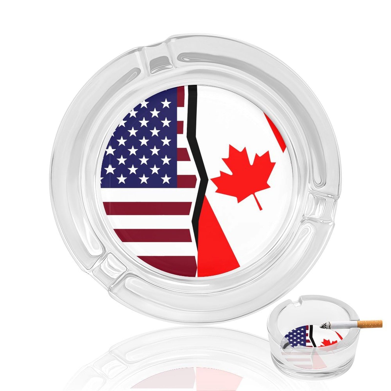 Nclqvjxzkhw Style Am-Ericans-And-Canadian Flag Glass Ashtray Round Ash Tray Smoking Trays For Home Garden Outdoor
