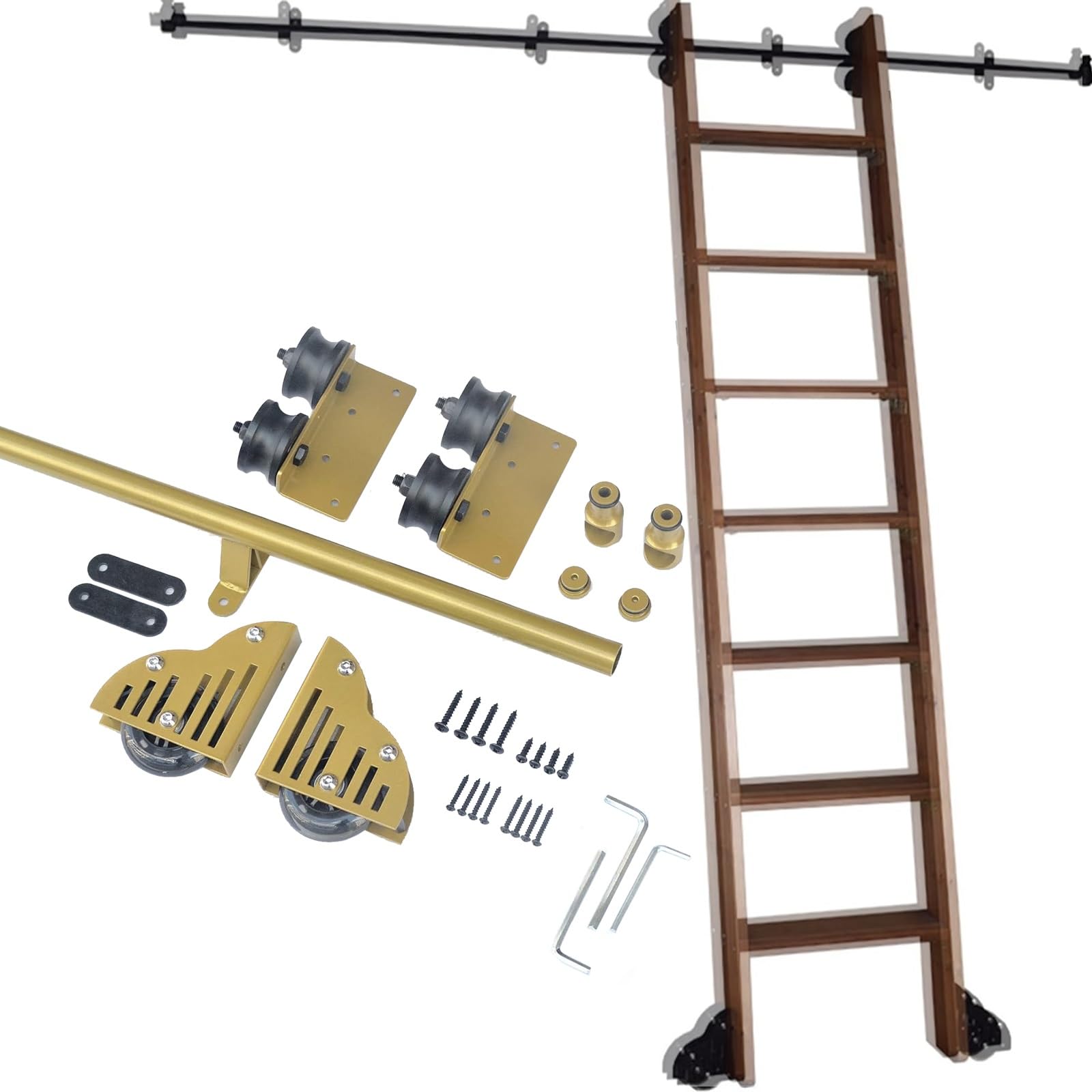 LWJSOCP Retractable Rolling Ladder Hardware Kit for Sliding Library Ladders with Floor Roller Wheels