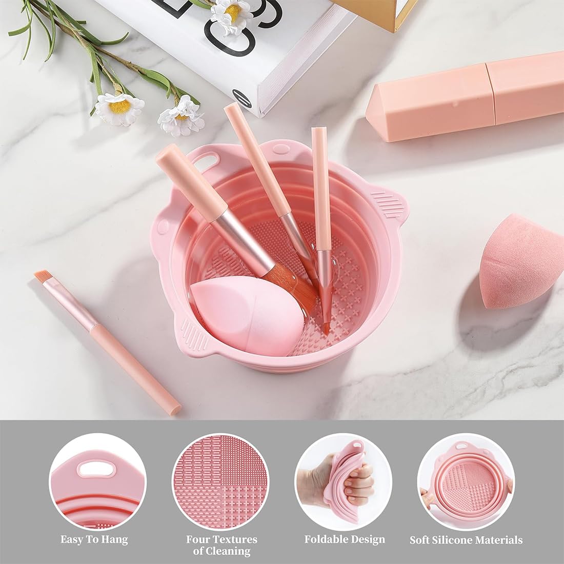 Almohadilla de silicona para limpieza de brochas de maquillaje plegable portátil