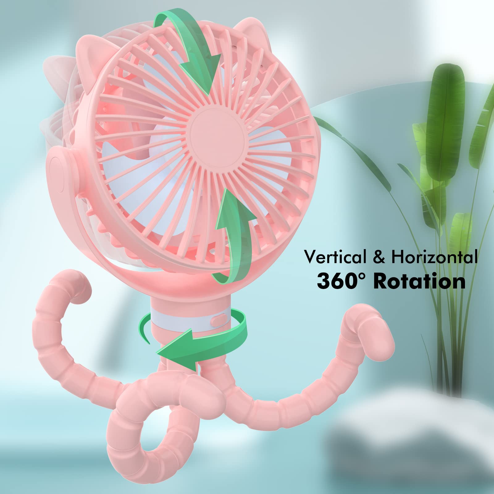 Ventilateur Poussette portable rechargeable 4000mAh mini ventilateur de refroidissement pour bébé avec trépied flexible pour lit d'enfant siège auto