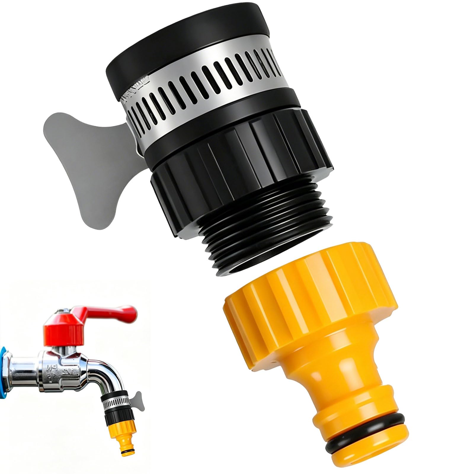 Universal Detachable Kitchen Tap Connector, 12-16mm Mixer Tap Connector Hoses Pipe, Adjustable Stainless Steel Collar, Quick Install, Hose Tap Connector for Kitchen Bathroom Garden Indoor Outdoor Use