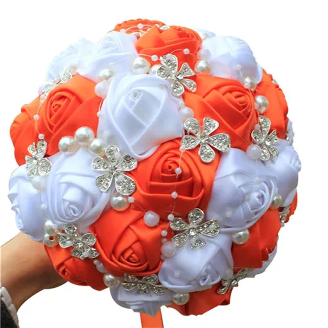 HJRegaFimu Silk Artificial Flower Bridal Bouquets Crystal Pearls Bridesmaid Wedding 18cm Ivory